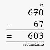 Calculate 670 minus 67 using long subtraction