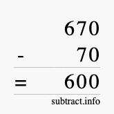 Calculate 670 minus 70 using long subtraction
