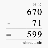 Calculate 670 minus 71 using long subtraction