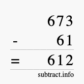 Calculate 673 minus 61 using long subtraction