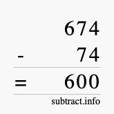 Calculate 674 minus 74 using long subtraction