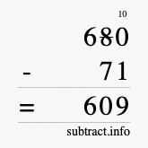 Calculate 680 minus 71 using long subtraction