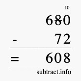 Calculate 680 minus 72 using long subtraction
