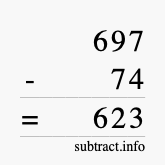 Calculate 697 minus 74 using long subtraction