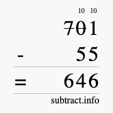 Calculate 701 minus 55 using long subtraction
