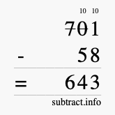 Calculate 701 minus 58 using long subtraction Calculate 701 minus 58 using long subtraction