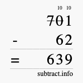 Calculate 701 minus 62 using long subtraction