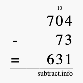 Calculate 704 minus 73 using long subtraction