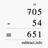 Calculate 705 minus 54 using long subtraction