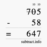 Calculate 705 minus 58 using long subtraction