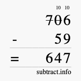 Calculate 706 minus 59 using long subtraction