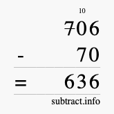 Calculate 706 minus 70 using long subtraction