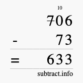 Calculate 706 minus 73 using long subtraction