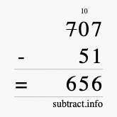 Calculate 707 minus 51 using long subtraction