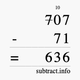 Calculate 707 minus 71 using long subtraction