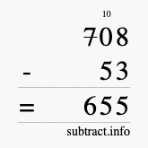 Calculate 708 minus 53 using long subtraction