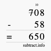 Calculate 708 minus 58 using long subtraction