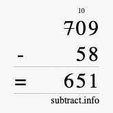 Calculate 709 minus 58 using long subtraction Calculate 709 minus 58 using long subtraction