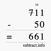 Calculate 711 minus 50 using long subtraction