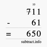 Calculate 711 minus 61 using long subtraction