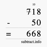 Calculate 718 minus 50 using long subtraction