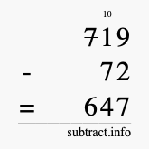 Calculate 719 minus 72 using long subtraction