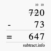 Calculate 720 minus 73 using long subtraction