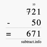 Calculate 721 minus 50 using long subtraction
