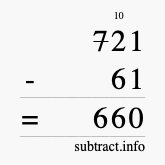 Calculate 721 minus 61 using long subtraction