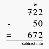 Calculate 722 minus 50 using long subtraction