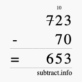 Calculate 723 minus 70 using long subtraction