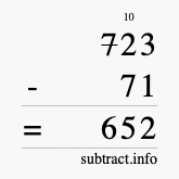 Calculate 723 minus 71 using long subtraction