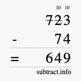 Calculate 723 minus 74 using long subtraction