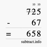 Calculate 725 minus 67 using long subtraction