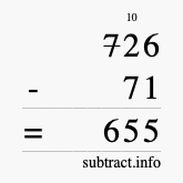 Calculate 726 minus 71 using long subtraction