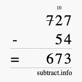 Calculate 727 minus 54 using long subtraction