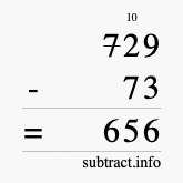 Calculate 729 minus 73 using long subtraction