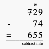 Calculate 729 minus 74 using long subtraction