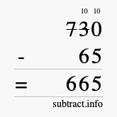 Calculate 730 minus 65 using long subtraction