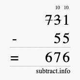 Calculate 731 minus 55 using long subtraction
