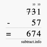 Calculate 731 minus 57 using long subtraction