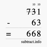 Calculate 731 minus 63 using long subtraction