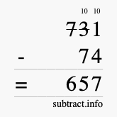 Calculate 731 minus 74 using long subtraction