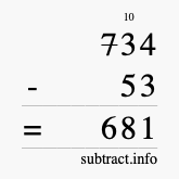 Calculate 734 minus 53 using long subtraction