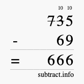 Calculate 735 minus 69 using long subtraction