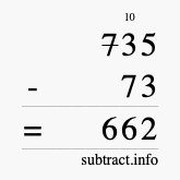 Calculate 735 minus 73 using long subtraction