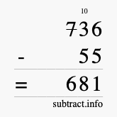 Calculate 736 minus 55 using long subtraction