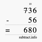 Calculate 736 minus 56 using long subtraction