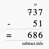 Calculate 737 minus 51 using long subtraction