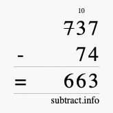 Calculate 737 minus 74 using long subtraction